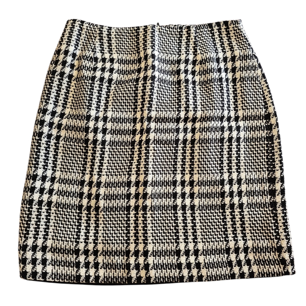 Express Vtg Y2K Houndstooth Plaid Old Money Cotton Rayon Blend Mini Skirt Size S